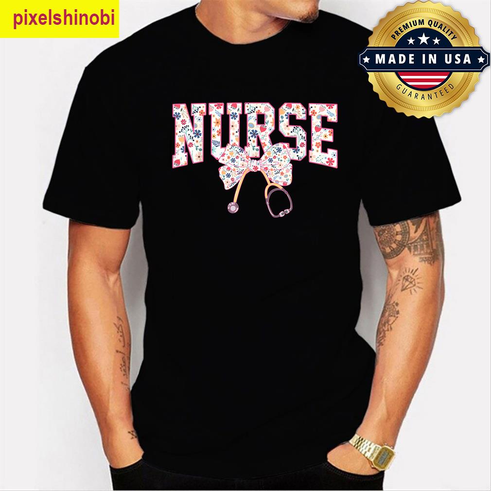 Nurse Stethoscope Bow Floral T-shirt