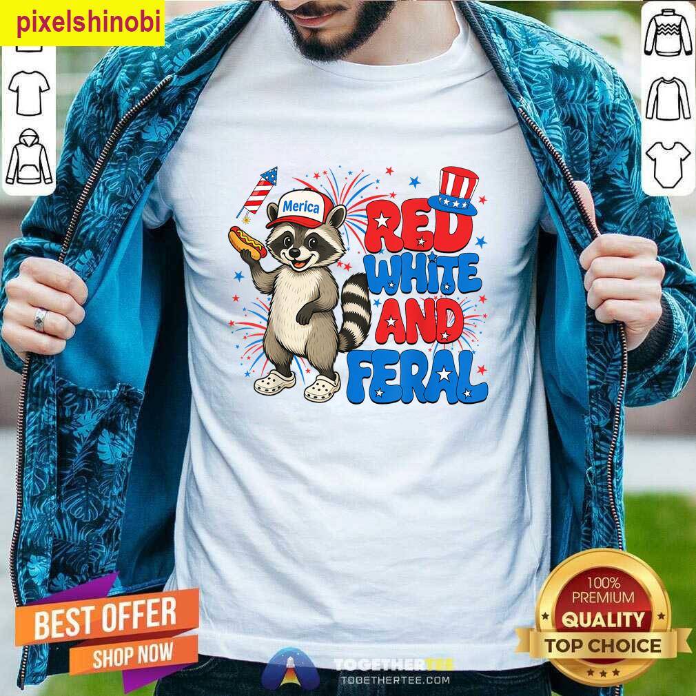 Red White Funny Raccoon T-shirt