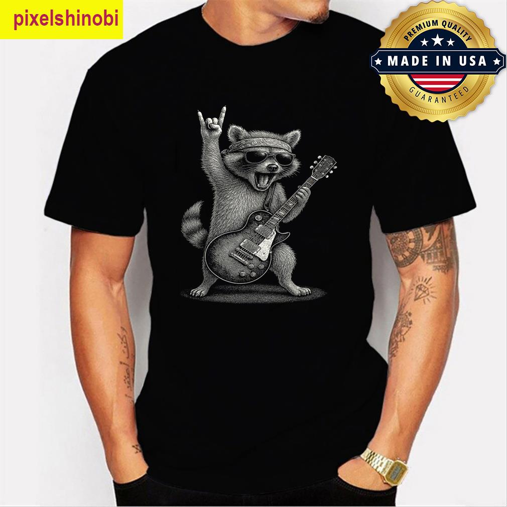 Retro Raccoon Rock Music Funny Gift T-shirt