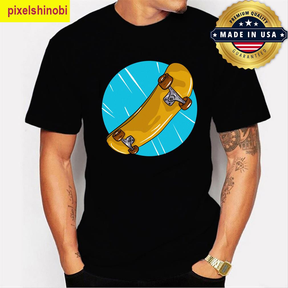 Yellow Skateboard Light Blue Design T-shirt