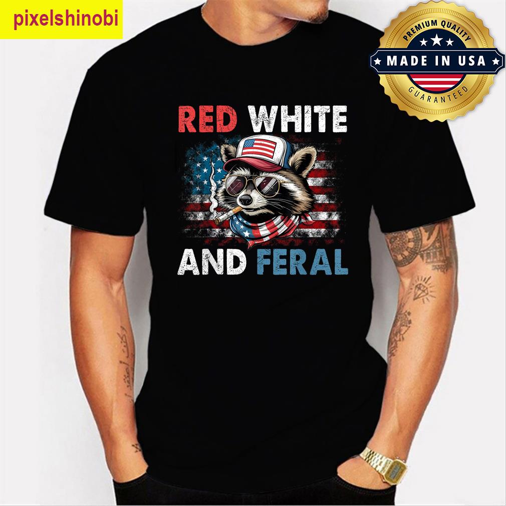 Funny Feral Raccoon Flag T-shirt
