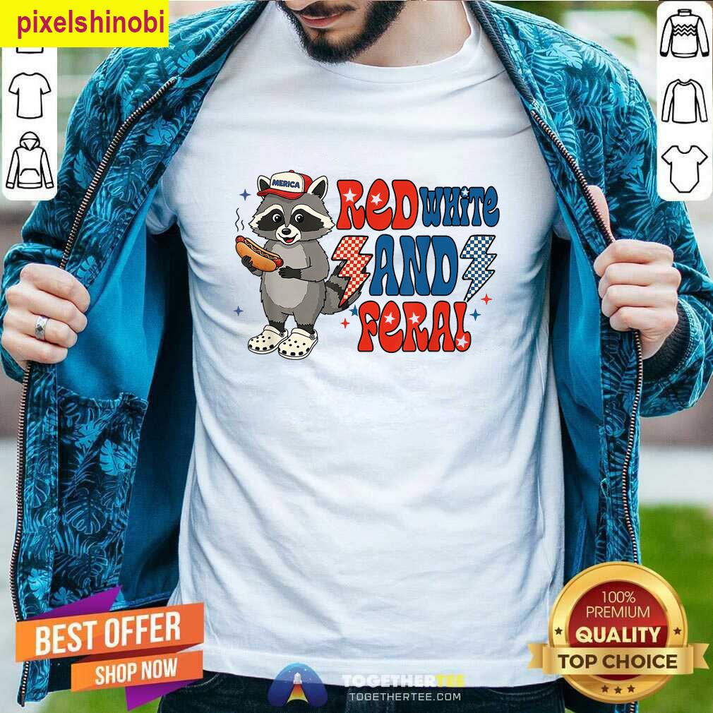 Red White And Feral Cute Raccoon T-shirt