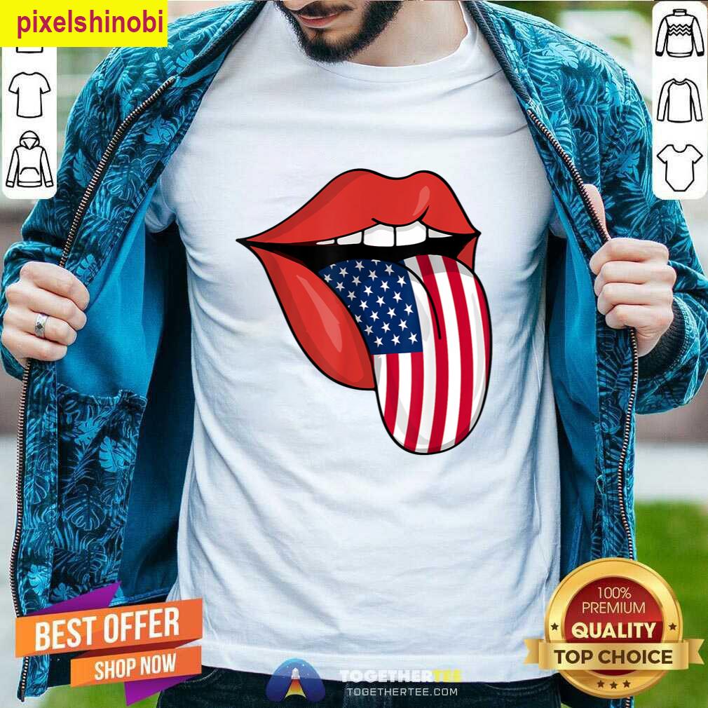 Us Patriotic Flag Lip Design Tee T-shirt