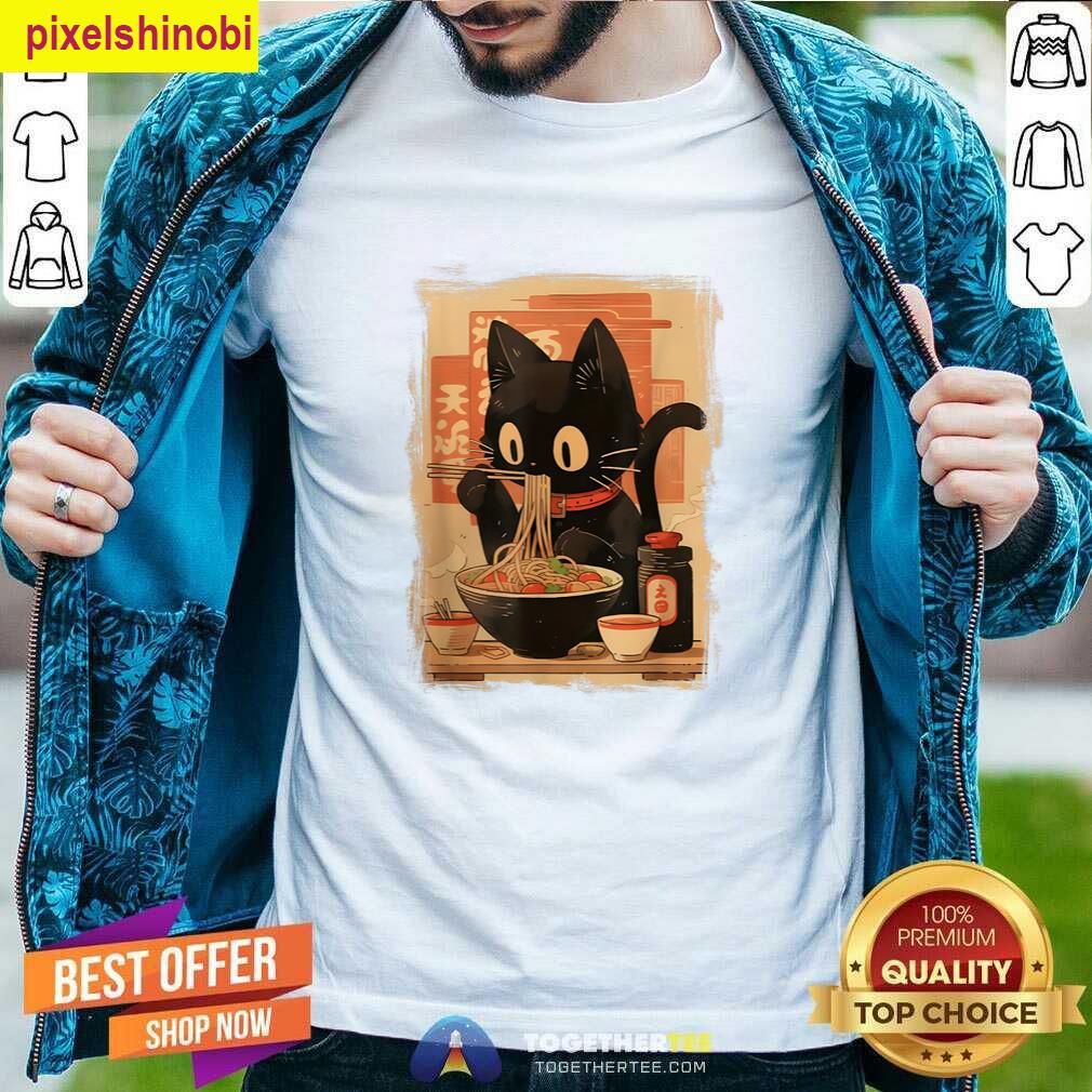 Black Cat Ramen Kawaii T-shirt