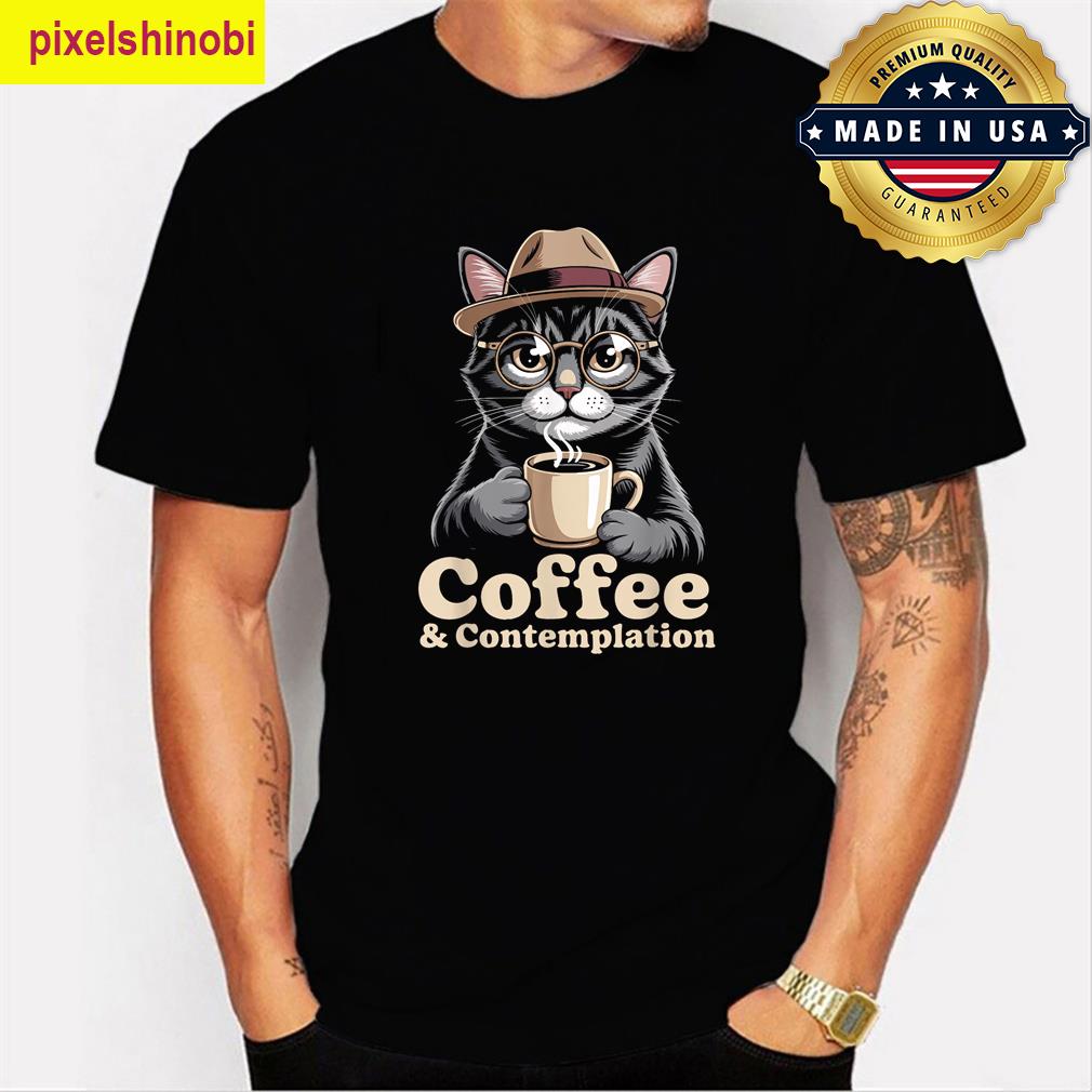 Cat Coffee Contemplation T-shirt