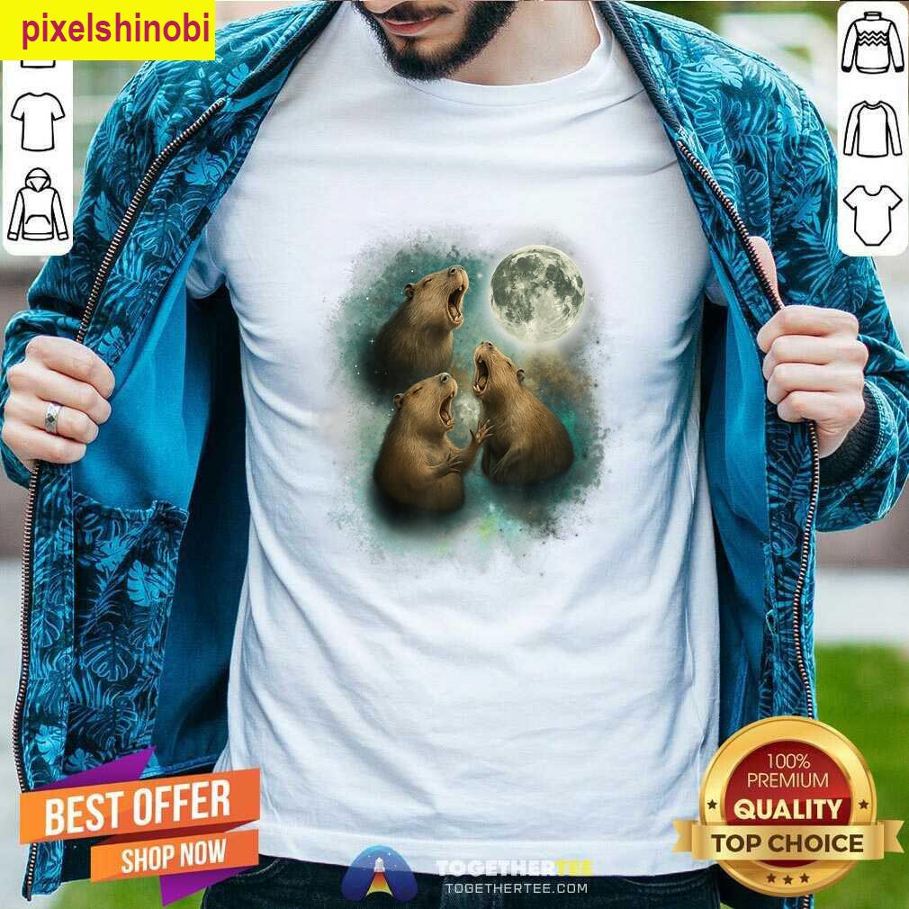 Funny Capybaras Howling Moon T-shirt