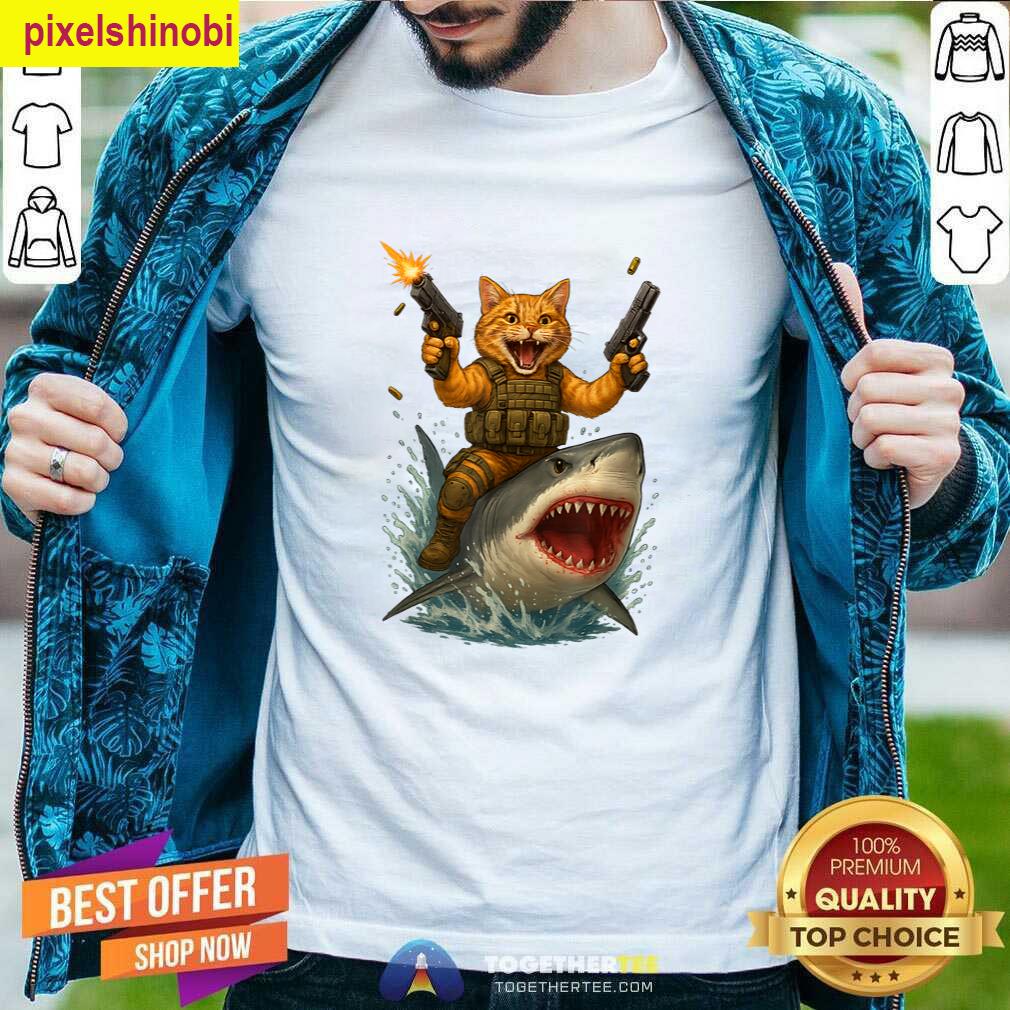 Funny Cat Shark Riding T-shirt